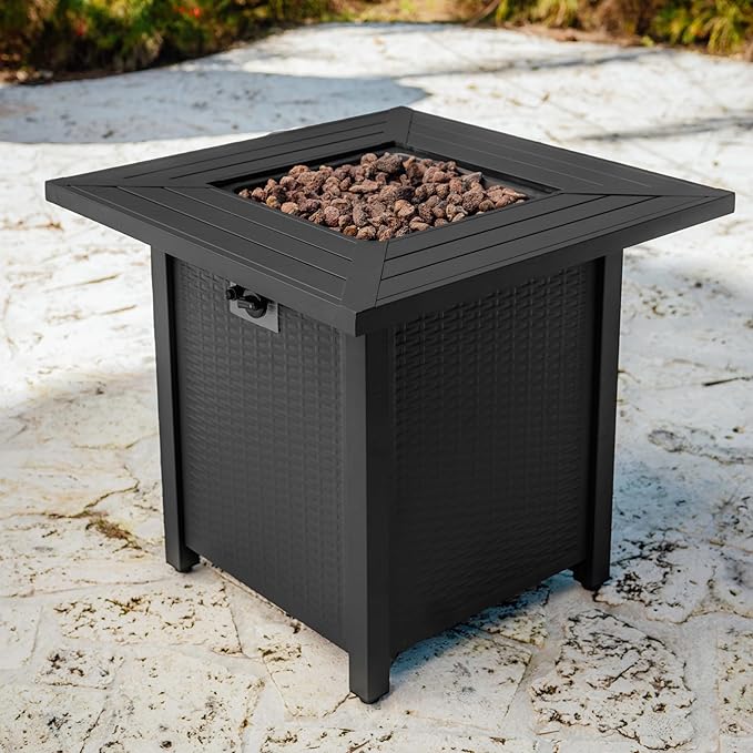 Nestl 28 Inch Fire Pit for Outdoor - 40000 BTU Outdoor Propane Fire Pit Table with Lid Rain Cover &amp Lava Rocks - Patio Fire Pit Table for Backyard Gatherings - Black