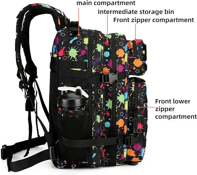 Tactical Assault Backpack - 45L 3 Day Assault Pack with MOLLE Waterproof Rucksack - Fluorescent Tie Dye