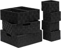 Woven Storage Bins with Lids Set of 8 Polypropylene Storage Baskets with Metal Frame Stackable Fabric Boxes for Drawers Closet Shelf Nursery and Office Black