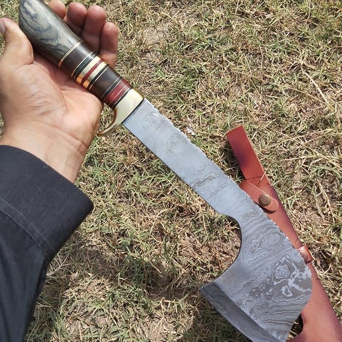 Custom Handmade Viking Hatchet Axe 216+ Layers Damascus Steel Bearded - Camping - Battle - Tomahawk Axes with Leather Sheath