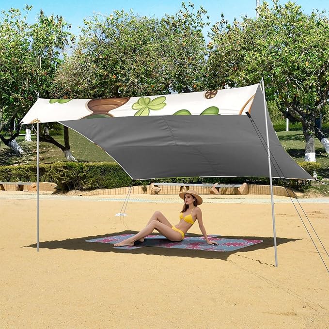 ALAZA St.Patrick's Day Clover Beer Elements Beach Tent Sun Shelter Portable Canopy Sunshade for Outdoor Camping Picnics Backyard Fun 10x9 ft