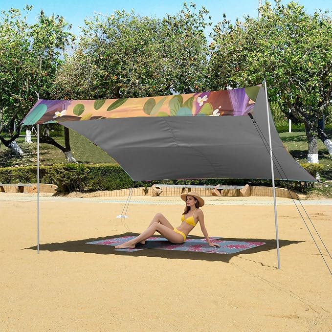 ALAZA Two Cute Sloth Hammock Beach Tent Sun Shelter Portable Canopy Sunshade for Outdoor Camping Picnics Backyard Fun 10x9 ft