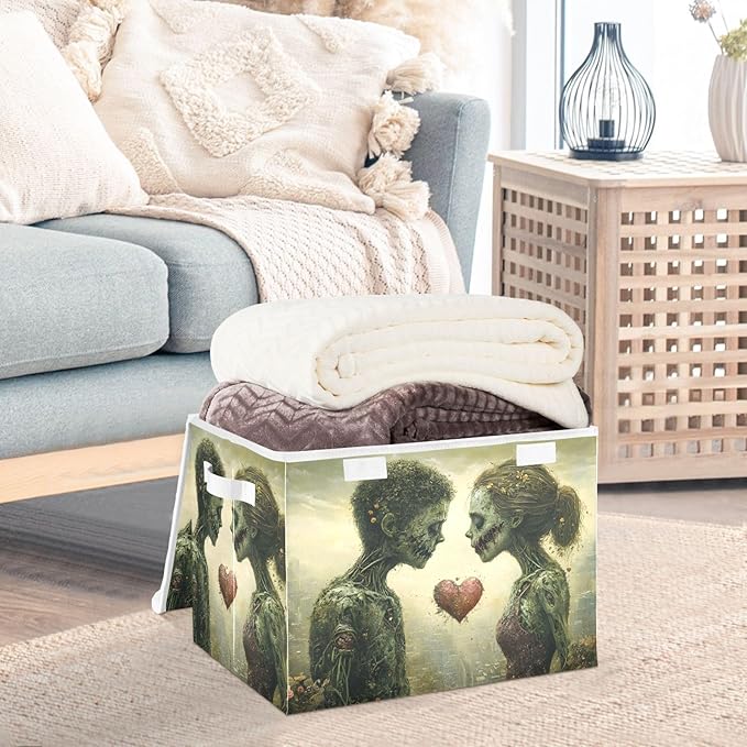 AIXIWAWA Lidded Storage Cube (Love Zombie) Fabric Foldable Closet Bins with Flip Lid and Handles Organizer Basket Container 16.5 x 12.6 x 11.8 IN