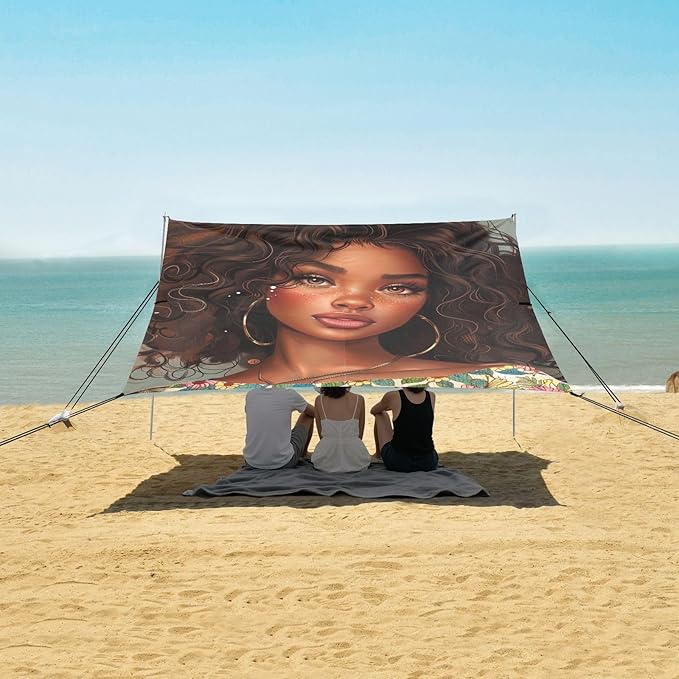 ALAZA Beautiful African Girl Beach Tent Sun Shelter Portable Canopy Sunshade for Outdoor Camping Picnics Backyard Fun 10x9 ft