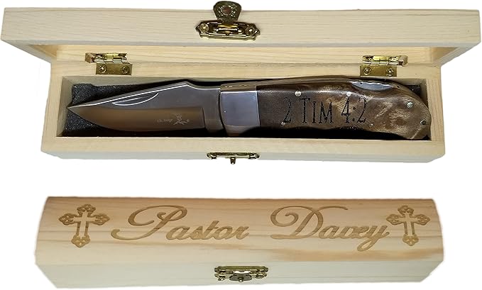 Engraved Pocket Knife With Personalized Wood Box | Anniversary for him | Unique 7 year Gifts For him