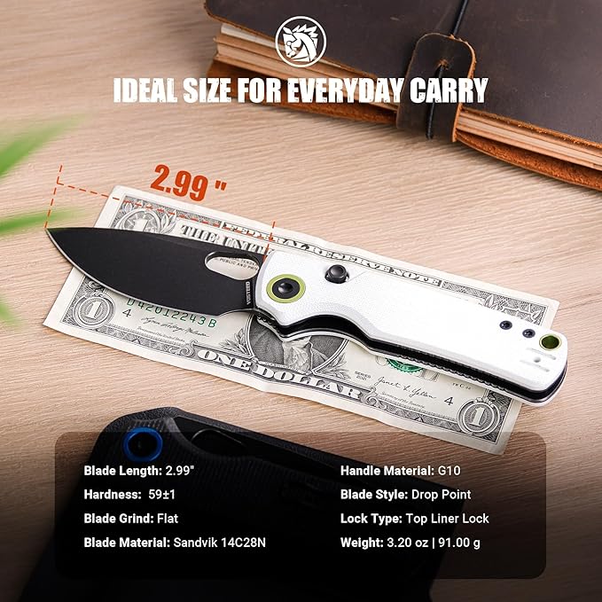 Vosteed Porcupine EDC Knife Folding Pocket knife for Men &amp Women 2.99 Inch 14C28N Steel Wider Blade Thumb hole G10 Handle Top Liner Lock Knives for Camping Outdoor - A2606