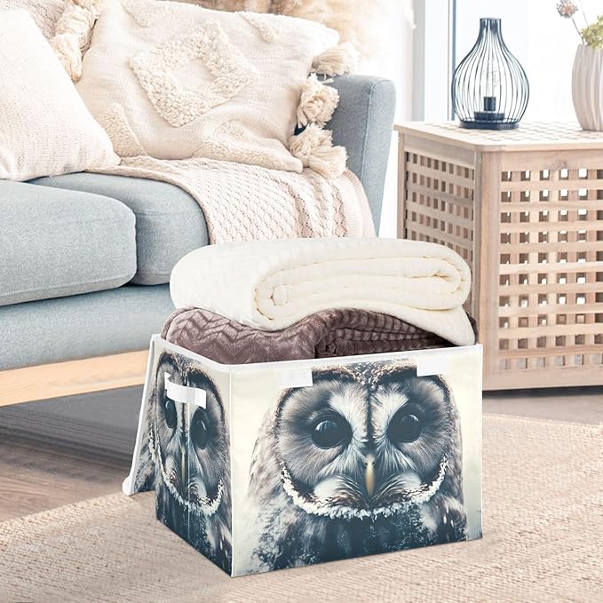 Storage Cube with Lid Cool Owl Print 16.5×12.6×11.8 IN Collapsible Large Capacity Foldable Storage Basket Bin Organizer