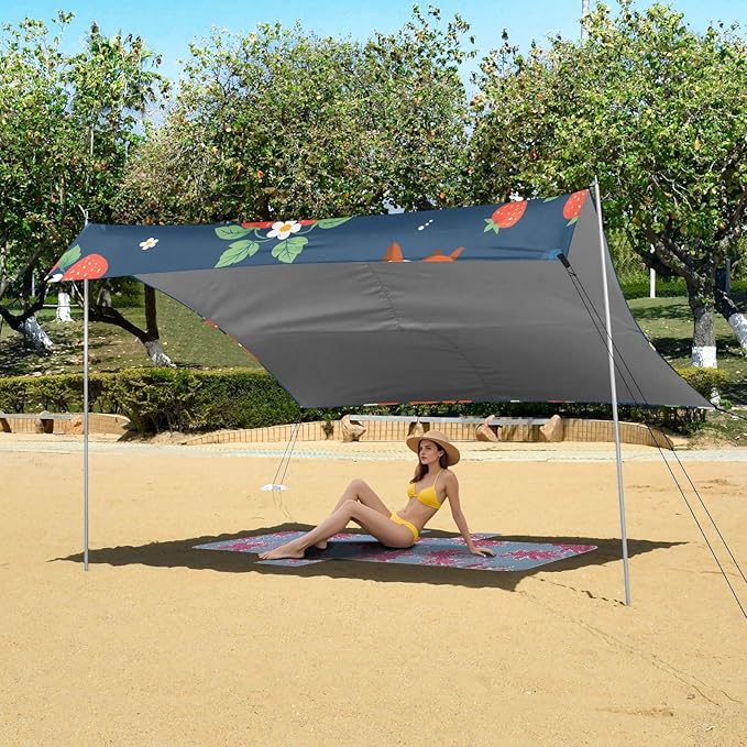 ALAZA Fox Strawberry Pattern Beach Tent Sun Shelter Portable Canopy Sunshade for Outdoor Camping Picnics Backyard Fun 10x9 ft