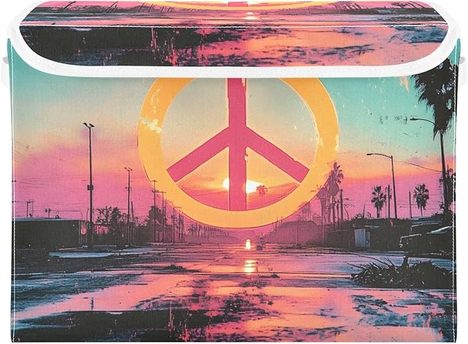 Storage Cube with Lid Peace Sign City Print 16.5×12.6×11.8 IN 1 Pack Collapsible Large Capacity Foldable Storage Basket Bin Organizer