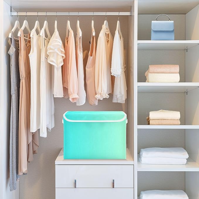 Turquoise Gradient Storage Container with Lid Collapsible Organizing Containers Gallon Storage Bins for Office Supplies