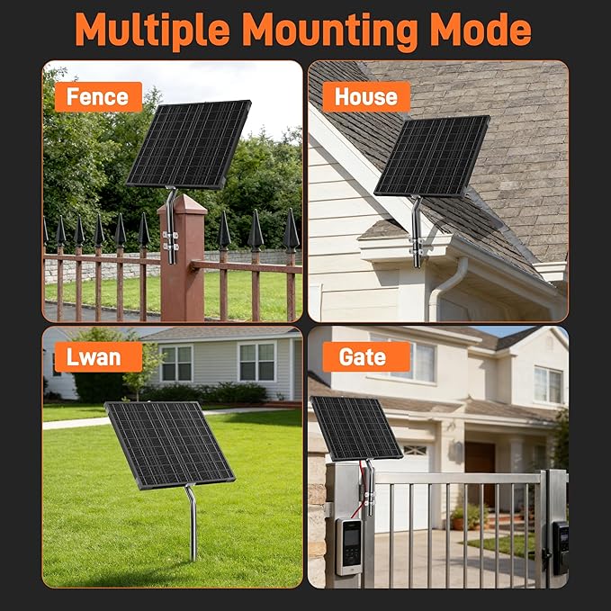 Voltset 12V Gate Opener Solar Panel：20W Solar Panels Kit for Electric Fence with Smart MPPT Controller - Waterproof Solar Battery Trickle Charger Maintainer with Tubular Bracket &amp SAE Cables
