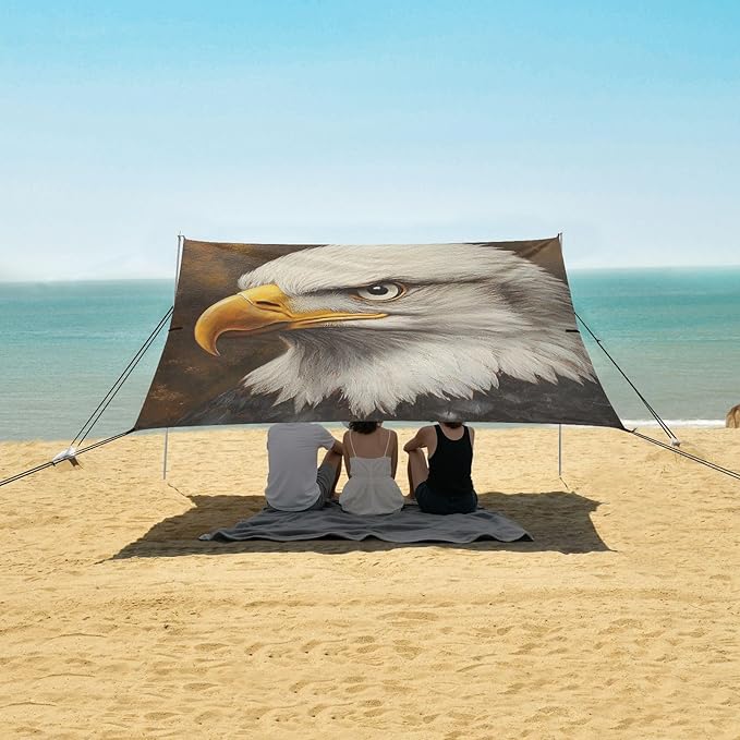 ALAZA Eagles Head Oil Painting Beach Tent Sun Shelter Portable Canopy Sunshade for Outdoor Camping Picnics Backyard Fun 10x9 ft