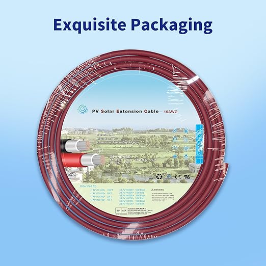 Solar Extension Cable 10AWG 6mm² 328FT PV Panels Wire 10Gauge Adaptor Cables with Female &amp Male Waterproof Connectors for Outdoors Marine Photovoltaic 328Ft (100m) Red