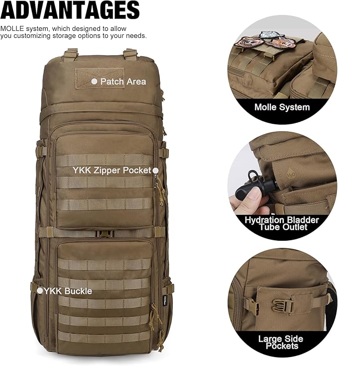 Mardingtop 75L Military Internal Frame Backpack for Men Cordura Tactical Backpack with Recco for SnowboardingHikingCamping
