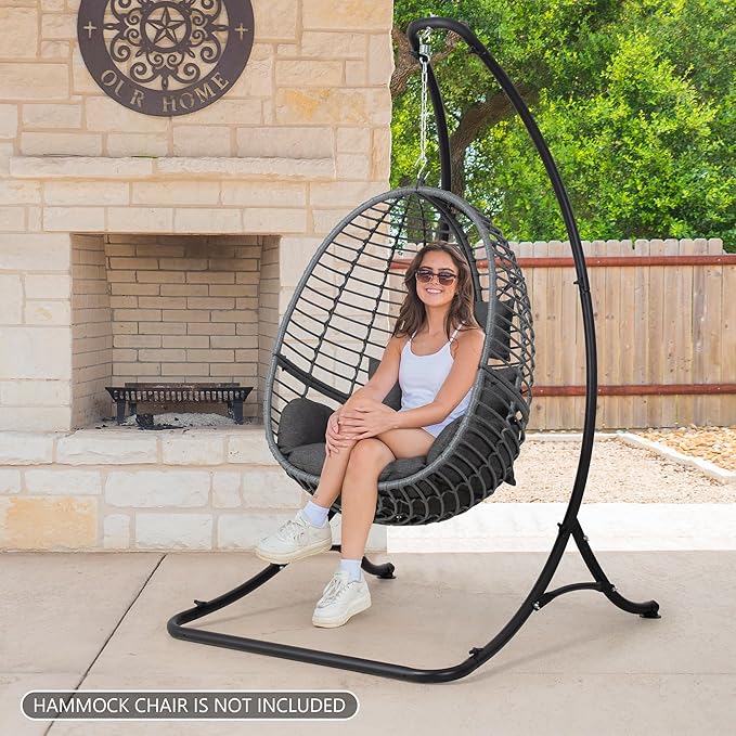 ANOW Heavy Duty Hammock Chair Swing Stand Only Hanging Chair Stand for Outside Max 400 Lbs Black