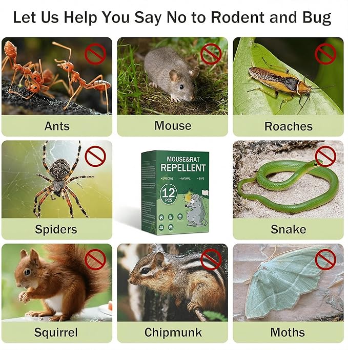 Mouse Repellent Pouches 12 Pack Rodent Mice Squirrel Repellent Pouches with Peppermint Oil-Repels MouseFlyRatsMosquitoRoaches AntsSpidersMoths-Pest Control