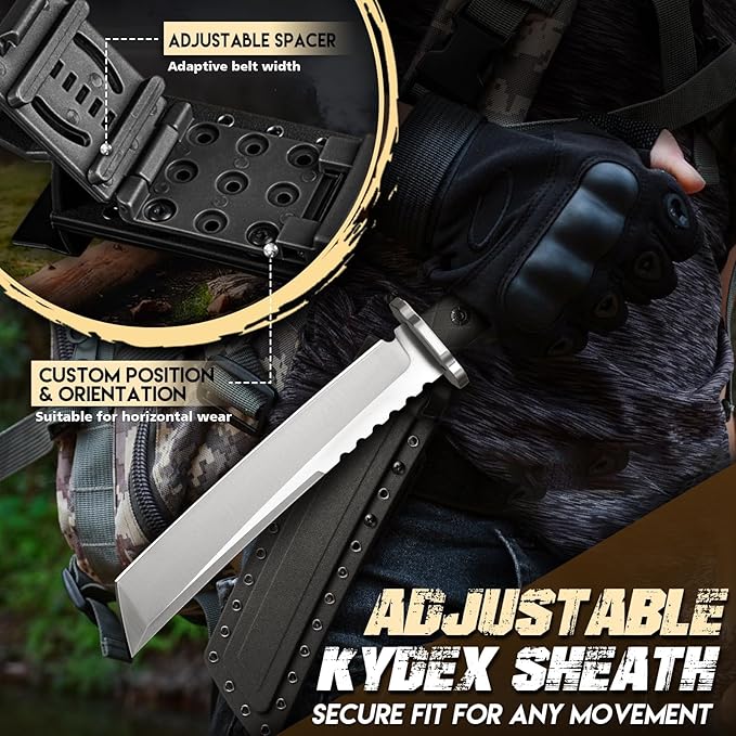 Purple Dragon Japanese Fixed Blade Knife with Sheath - D2 Steel Tanto Knife Cool Survival Knives with Full Tang Handle Camping Knives for Bushcraft Outdoor Gifts for Men