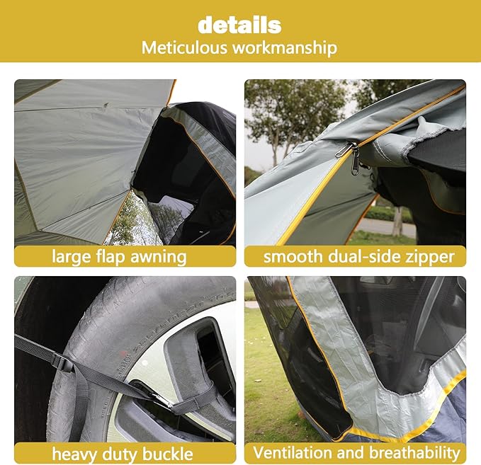 SUV Tent Car Awning UPF 50++ with Portable Waterproof Storage Bag Tear-Resistant Large Space Good Vision Smooth Ventilation Suitable for Outdoor Beach Camping Auto Canopy Shade…