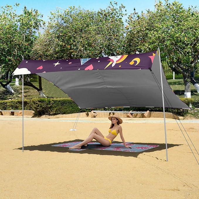 ALAZA Unicorn Decorated Rainbow Pattern Beach Tent Sun Shelter Portable Canopy Sunshade for Outdoor Camping Picnics Backyard Fun 10x9 ft