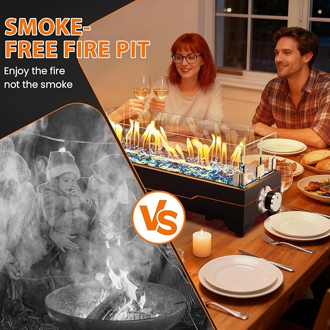 GRISUN Tabletop Fire Pit20 Inch Propane Fire Pit Table40000 BTU Table Top Firepit with Glass Wind GuardStainless Steel BurnerFire GlassPortable Propane fire Pit for Patio Camping Backyard &amp