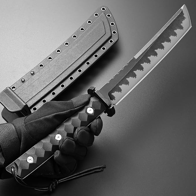 GTK33 Fixed Blade Knife AUS-10 Steel Blade Full Tang Nylon Fiberglass Handle Cool Style Knifes for Outdoor Camping Adventure Collection (Black)