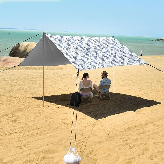 ALAZA Blue Jellyfish Print Beach Tent Sun Shelter UPF50+ Protection Beach Shade Canopy w/ 4 Sandbags for Outdoor Camping Fishing Backyard Fun Picnic 10x9 ft
