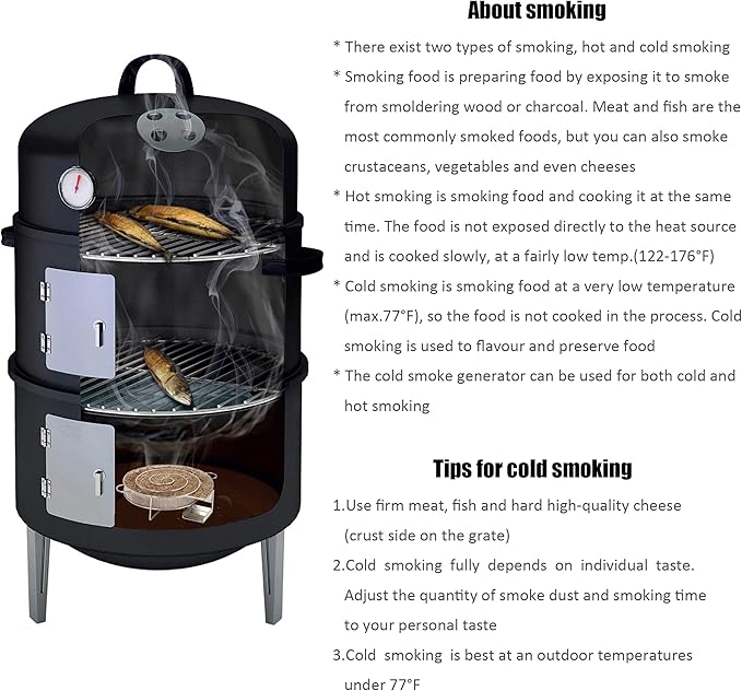 16 BBQ Smoker Grill Built in Thermometer Air Vent and Two more biger Access Doors Multi-Layer Meat Smoker Grill with 3 Heat-resistant Handles Ideal for Outdoor Cooking Camping BBQ