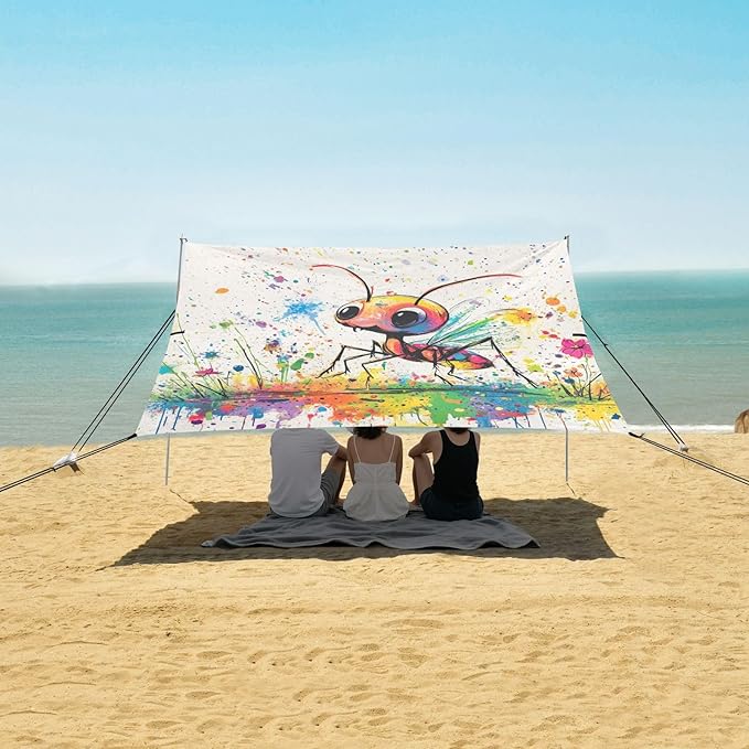 Cute Ant Beach Cabana Tent UPF50+ Lightweight Shade Sun Shelter with Sand Shovel Sandbags for Camping Picnics Backyard &amp Fishing