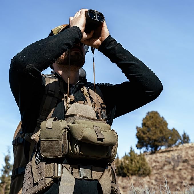 Eberlestock Bravo Modular Bino Pack – Magnetic-Free Hunting Binocular Harness with Quiet Shock Cord Closure – MOLLE Compatible – Breathable Air-Mesh Straps – Mountain Large