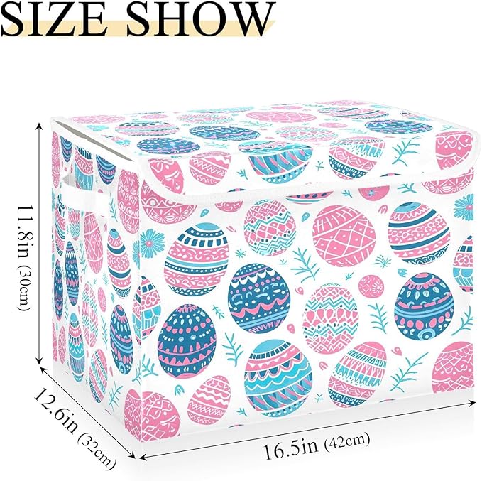 Christmas Storage Baskets with Lids Cute Eggs Collapsible Bins Stackable Fabric Linen Baskets Closet Organizer Container 16.5x12.6x11.8