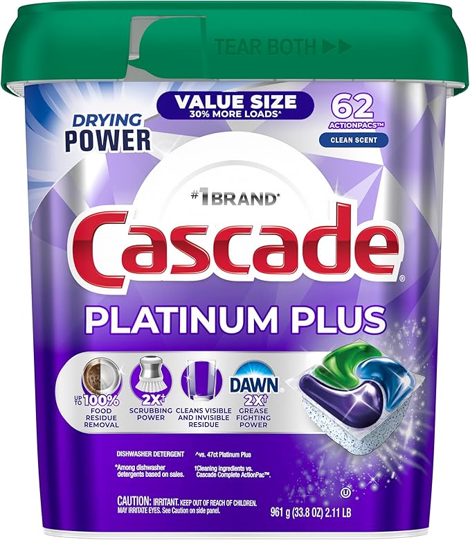 Cascade Platinum Plus Dishwasher Pods Dish Detergent Soap Clean Scent 62 Count
