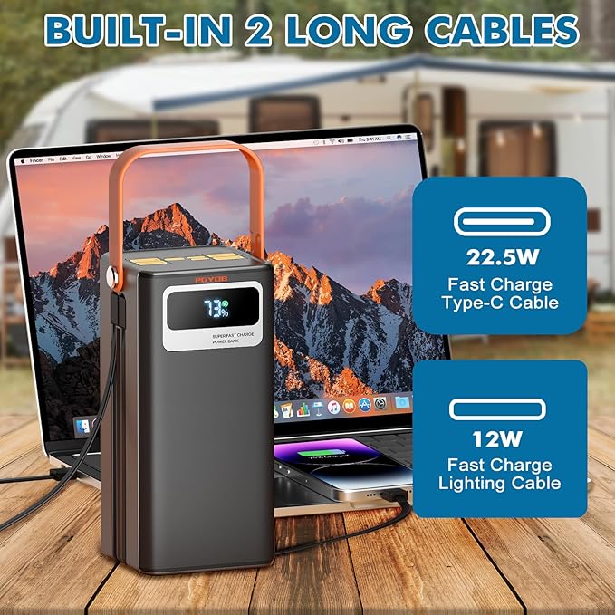 Portable Power Station 27000mAh Outdoor Generator with Built in Cable Portable Power Bank Backup Battery for Phone Charge Travel Home use Camping RV Trip