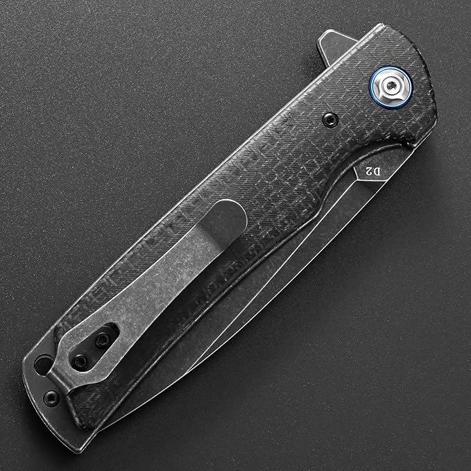 Eafengrow EF973 Folding Knife D2 Steel Blade Micarta Handle Scale Pocket Knife Folder for Working Camping Hiking EDC Tool Knife(black)