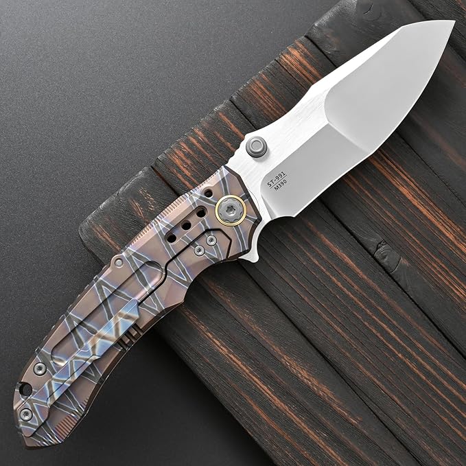 Sitivien ST991 Folding Knife M390 Pearlescent Polishing Steel Blade Titanium Handle with Ball Bearing for Men Women Outdoor Camping Hiking Survival (Burnt)