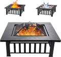 EcoNook 32 inch Fire Pit Square Outdoor Fire Pit Table with Spark Screen &amp Fire Poker 3-in-1 Multipurpose Firepits for Outside Fireplace for Yard Garden Patio