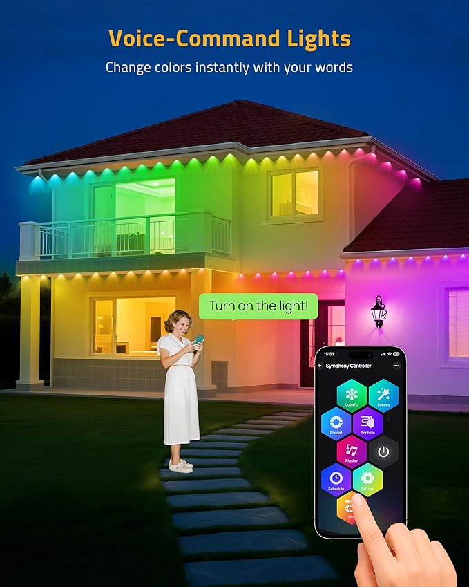 Permanent Outdoor Lights 111FT Smart Black Christmas Lights with App Control IP65 Waterproof Eternity Eaves Lighting with 72 RGB LED Lights for Outside Roofline Decor Party Holiday Xmas