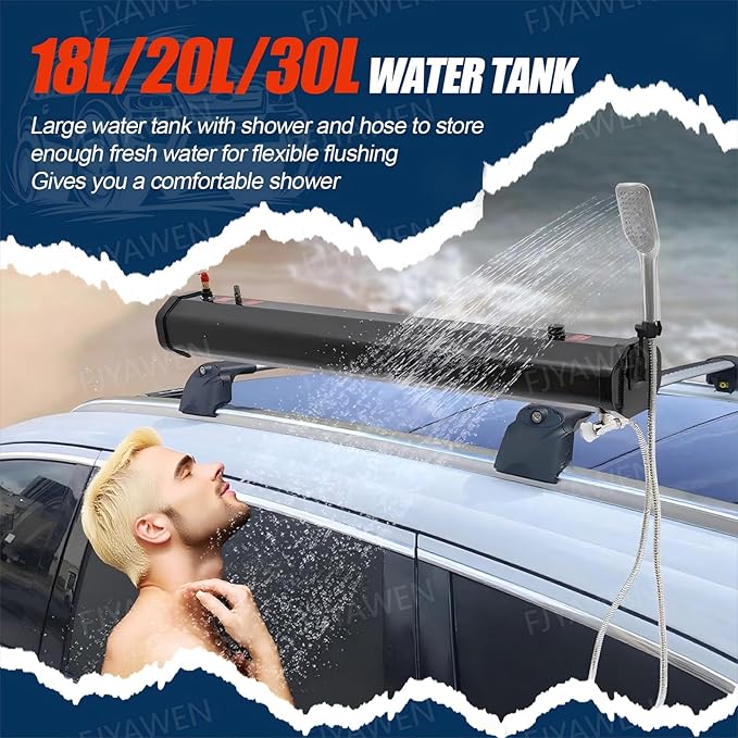 4.76/5.28/7.93gal Pressurized Water Tank for Camping Shower Portable Outdoor Roof Rack Water Tank with 4.9ft Water Hose Shower Head5.28gal/20L