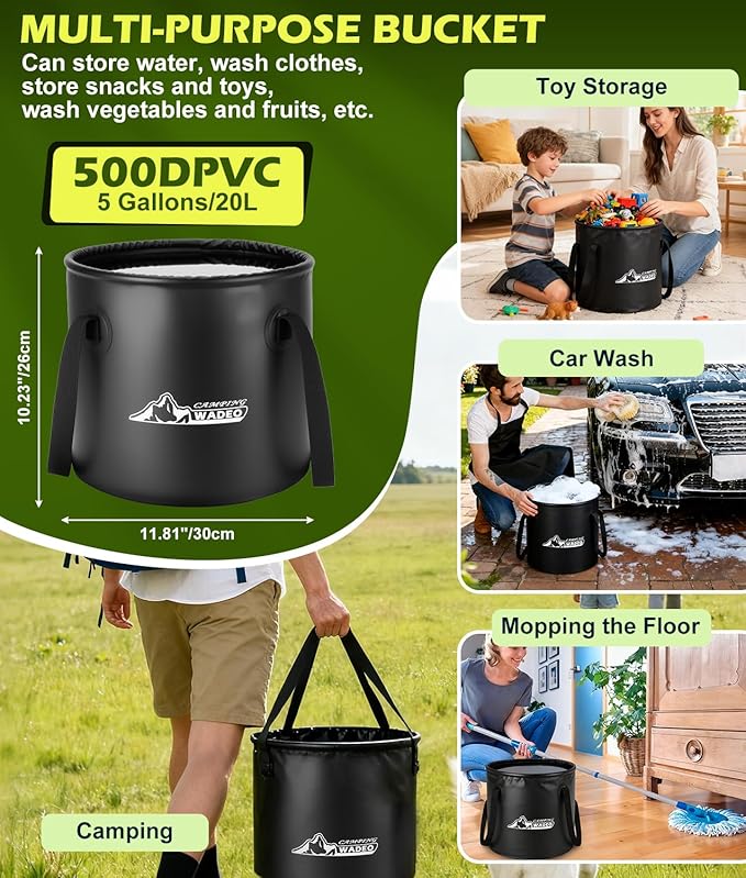 Upgraded Portable Shower for Camping with Heater Rechargeable Camping Shower with Intelligent LED Display 5 Gal Foldable Bucket 4 Spray Modes Portable Shower for Travel Pet Bath Car Washing