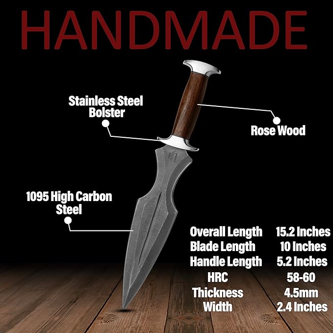 Handmade Dagger Knife with Leather Sheath- Double Edge Knife for Camping Work- Best Handmade Gift