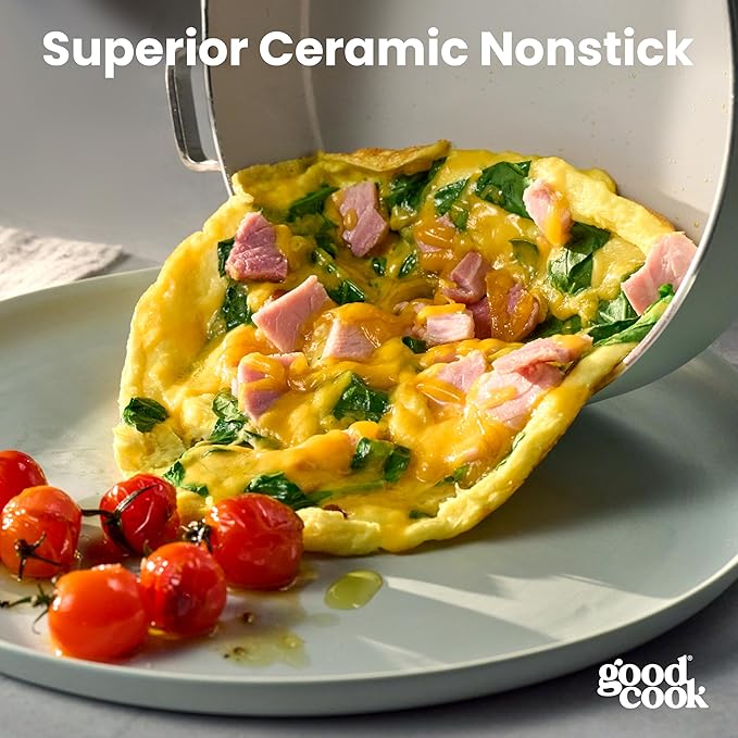 GoodCook Ceramic Cookware Set 7-Piece with Removable Handles Induction Compatible Fry Pans Nonstick and Oven Safe Sage Green