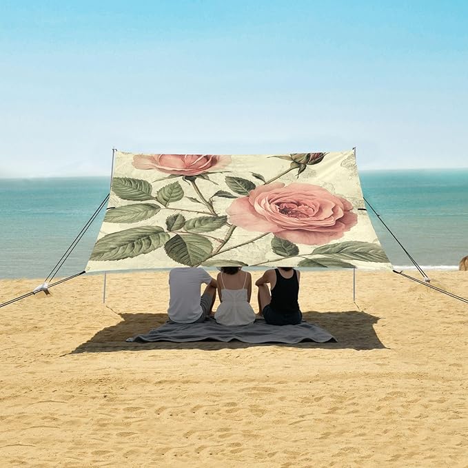 ALAZA Vintage Rose Botanical Garden Beach Tent Sun Shelter Portable Canopy Sunshade for Outdoor Camping Picnics Backyard Fun 10x9 ft