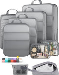 Veken 9/11 Set Compression Packing Cubes for Travel EssentialsCompressible Expandable Large Luggage Suitcase Organizer Bags for ClothingDurable Space Saver Storage Bags with Toiletry Bags(Gray)