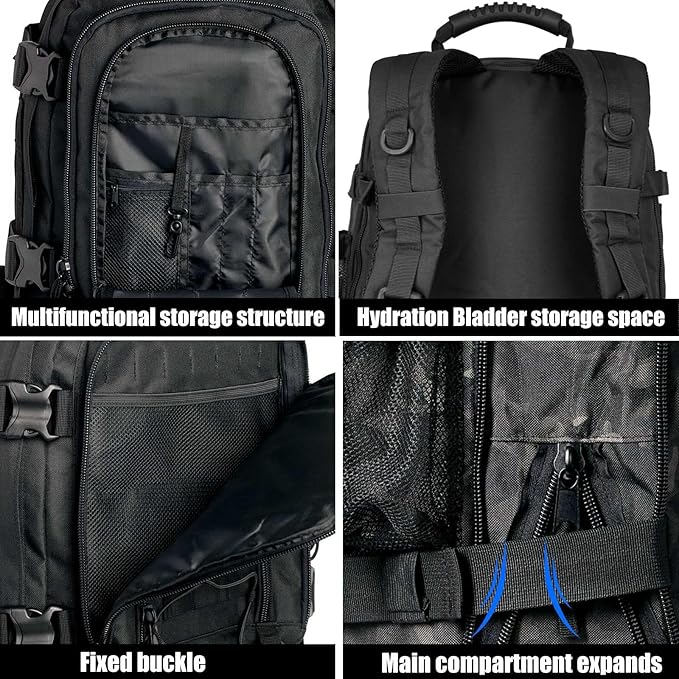 Miramrax Tactical Backpack Military Army Daypack - Assault Pack for Men Molle Backpacks Bug Out Bag 3 Day Pack for Hiking Camping Travel Hunting Rucksack Trekking Black
