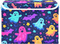 Neon Halloween Ghosts Stars Bats Storage Box with Lid 1 PC Foldable Storage Bin with Lids Stackable Storage Bins Cube Closet Organizer Basket with Flip-Top Lid &amp Handles for Shoes Books Towels