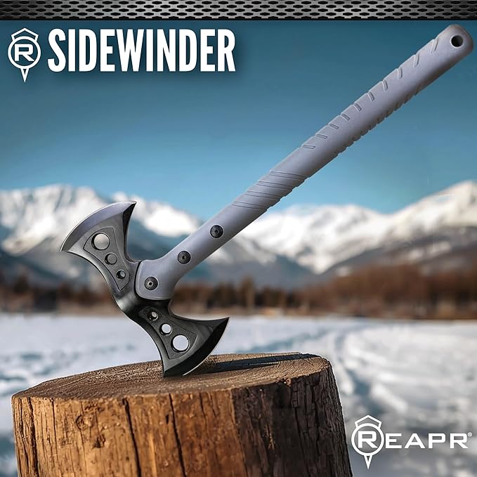 Reapr Sidewinder Tactical Double Axe16 Dual-Headed Survival Hatchet with 2Cr13 Stainless Steel Cast Head Black Oxide Finish Ballistic Sheath Camping Hunting Outdoor (Sidewinder)