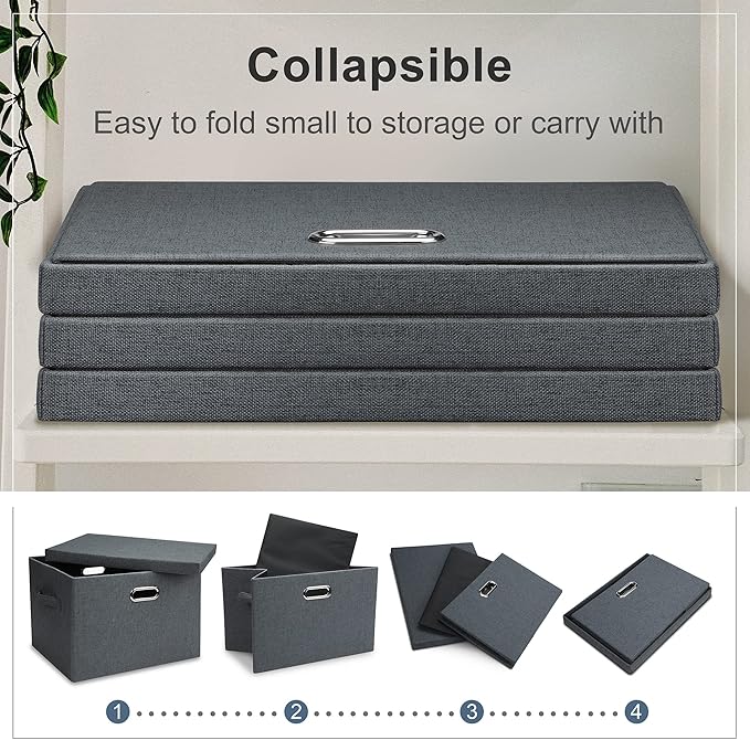 Graciadeco Large 17 36 Quart Collapsible Stackable Storage Bins with Lids 5 Packs Dark Gray Foldable Fabric Closet Storage Boxes with Lids Heavy-duty Linen Cube Baskets(17 x 12 x 11)
