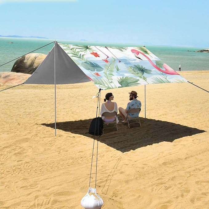 ALAZA Cute Flamingo Birds Beach Tent Sun Shelter Portable Canopy Sunshade for Outdoor Camping Picnics Backyard Fun 10x9 ft