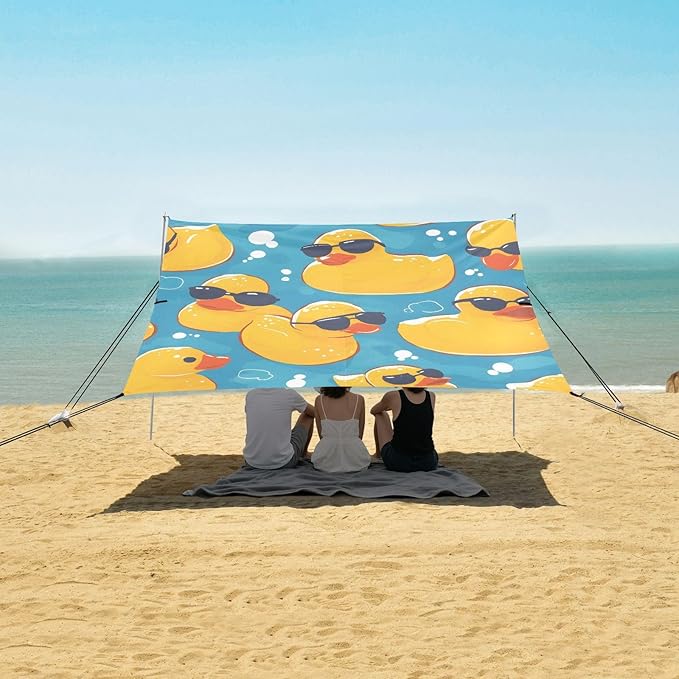 ALAZA Duck and Sunglasses Beach Tent Sun Shelter Portable Canopy Sunshade for Outdoor Camping Picnics Backyard Fun 10x9 ft