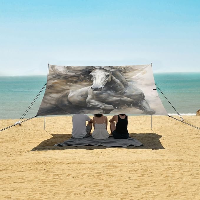 ALAZA White Horse Beach Tent Sun Shelter Portable Canopy Sunshade for Outdoor Camping Picnics Backyard Fun 10x9 ft