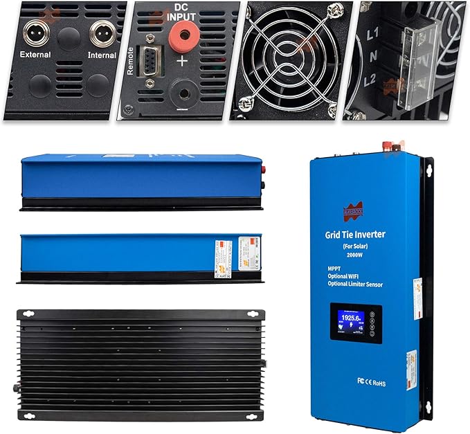 Marsrock Solar 2000W Grid Tie Inverter with Power Limiter LCD Dispay Converts Solar 45-90V DC Input to 240V AC Output Perfectly Suitable for US Standard 2 Phase Grid